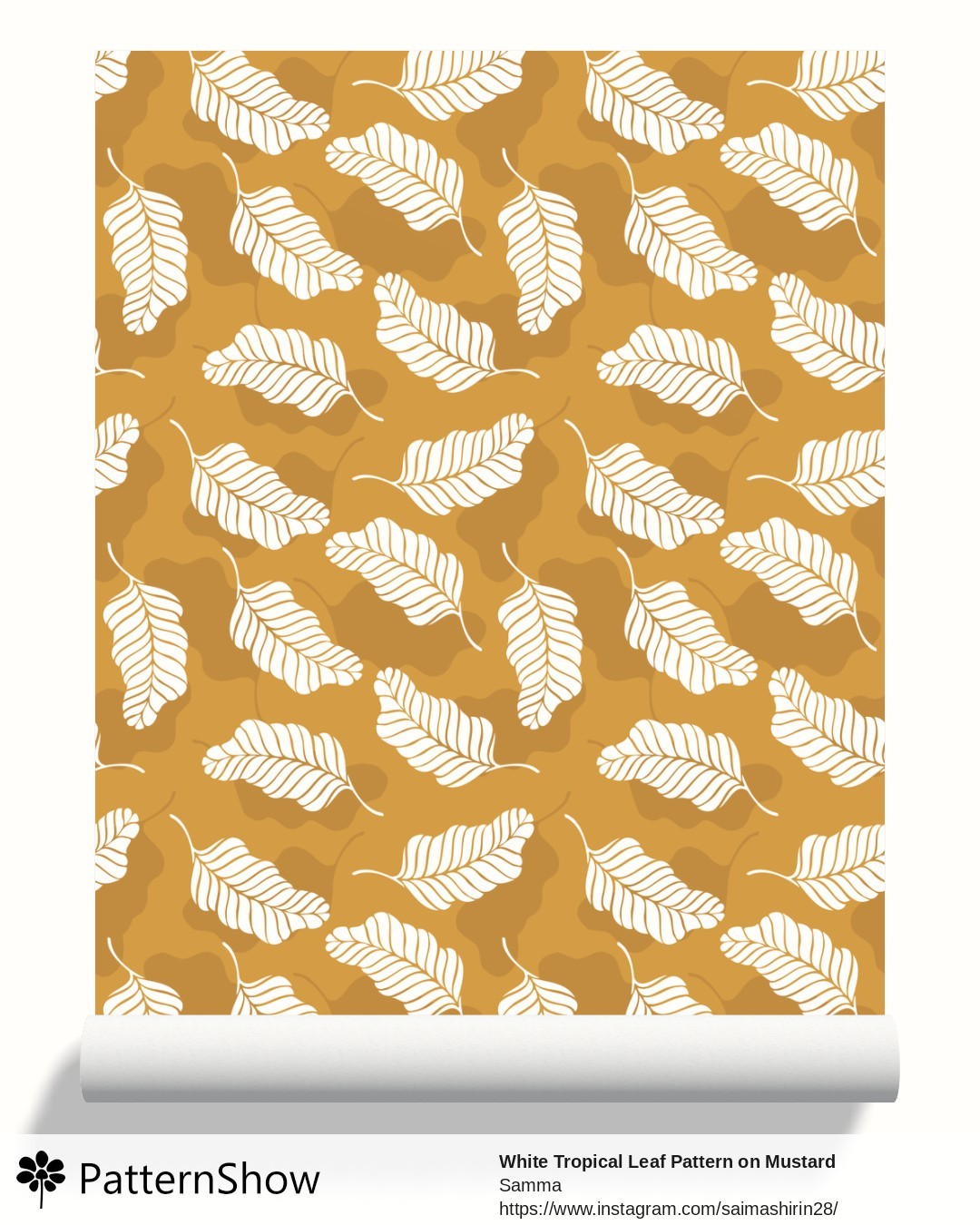 White Tropical Leaf Pattern on Mustard Background wallpaper - Mustard Yellow and White
