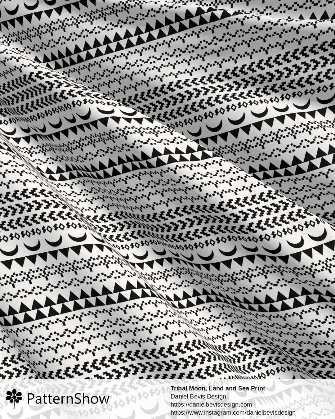 Tribal Moon, Land and Sea Print - Black and White