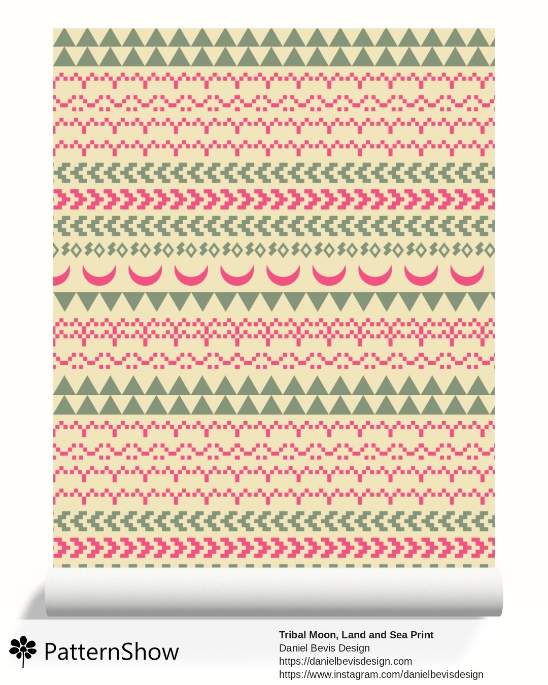 Tribal Moon, Land and Sea Print wallpaper - Pistachio, Blossom Pink and Cream