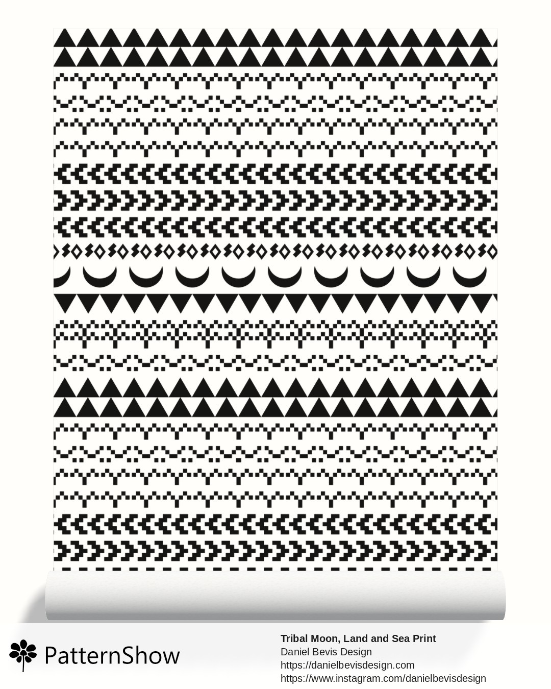Tribal Moon, Land and Sea Print wallpaper - Black and White