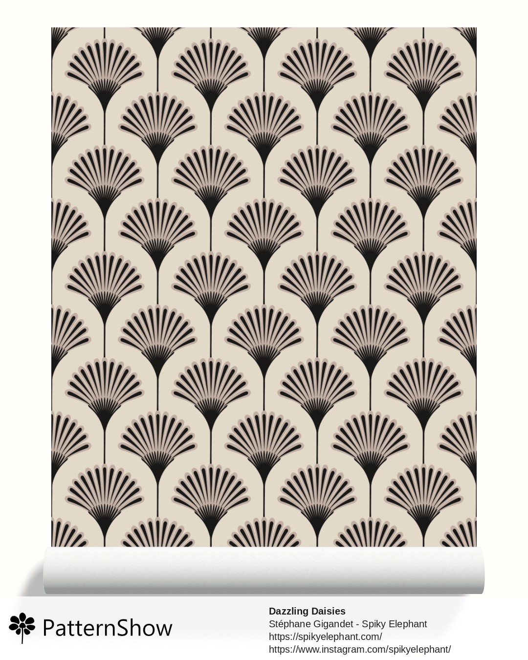 Dazzling Daisies wallpaper - Black Tan Beige