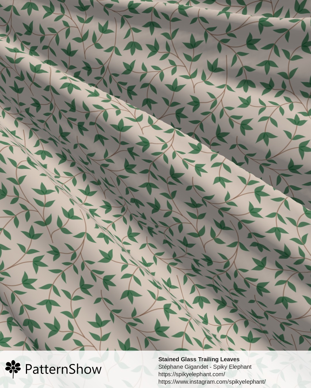 Stained Glass Trailing Leaves - Beige Cream Garden Green