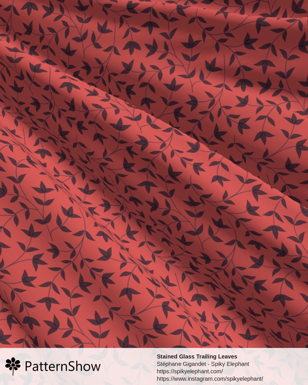 Stained Glass Trailing Leaves - Coral Red Indigo Blue Dark Grey