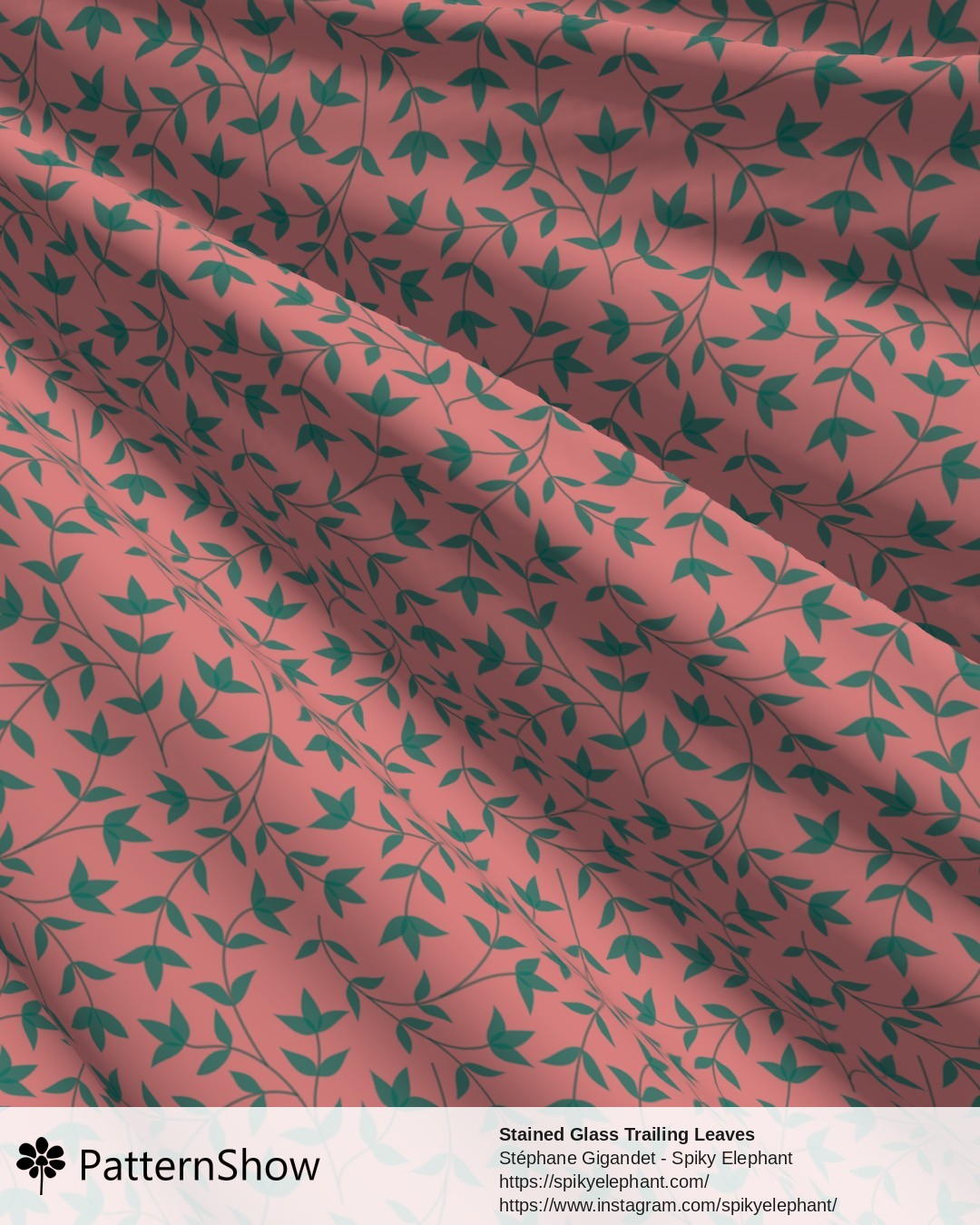 Stained Glass Trailing Leaves - Flamingo Pink Green Teal