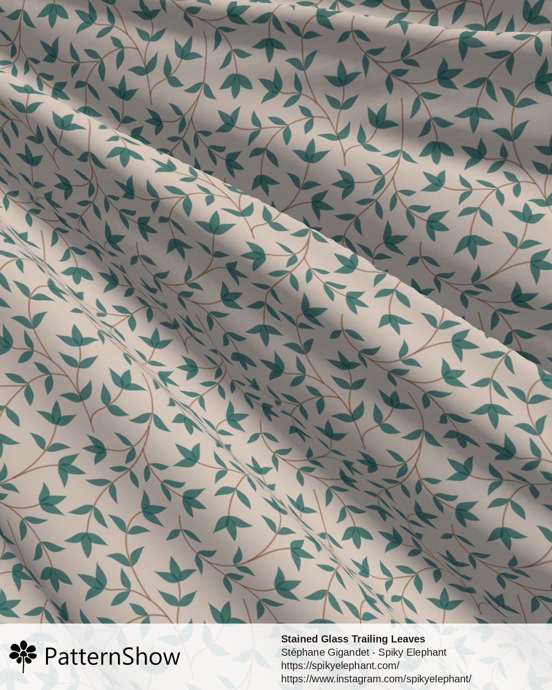 Stained Glass Trailing Leaves - Cream Blue Teal
