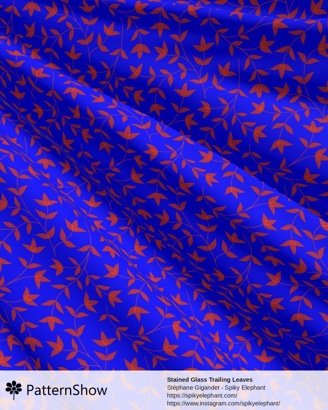 Stained Glass Trailing Leaves - Electric Blue and Red