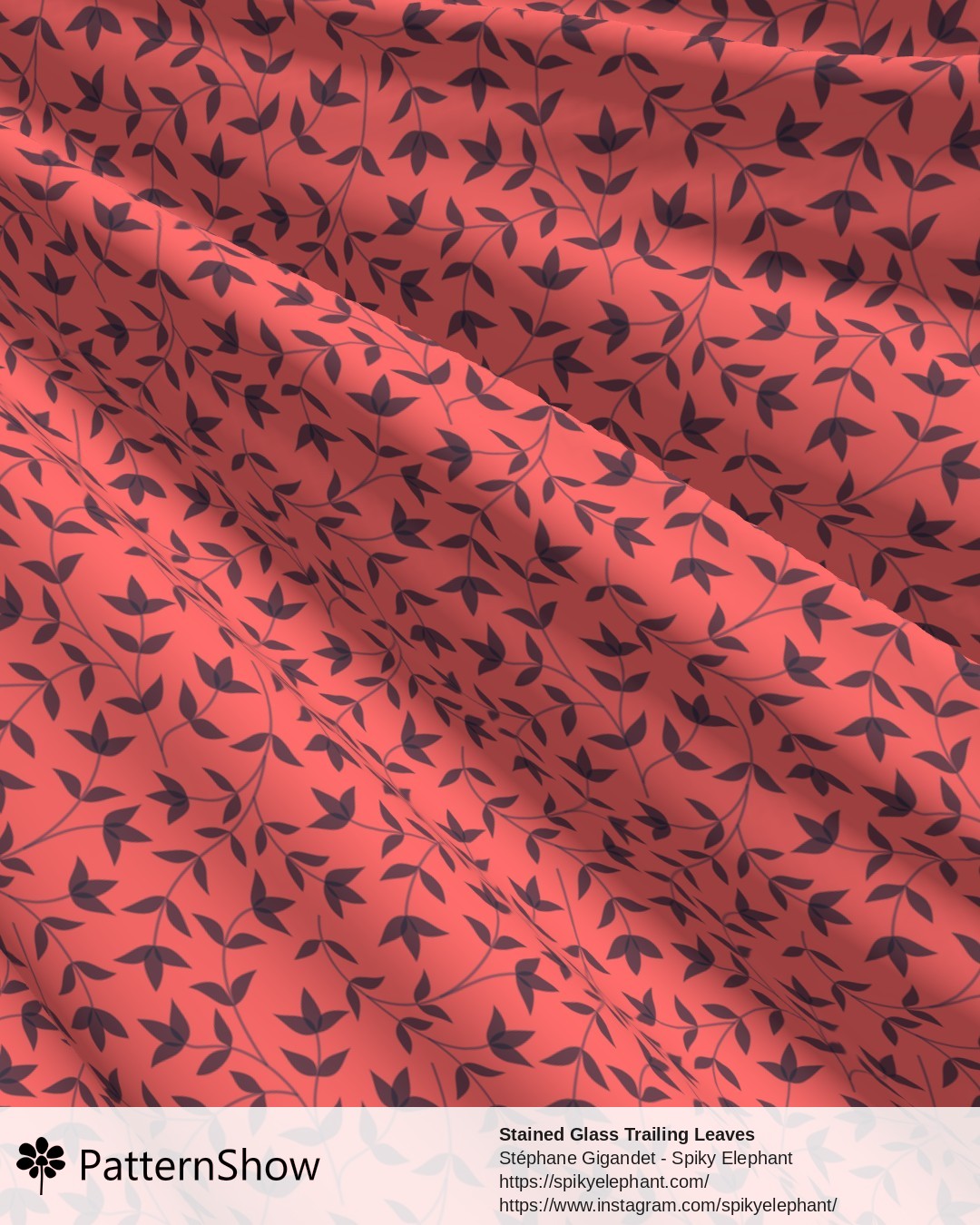 Stained Glass Trailing Leaves - Coral Red Indigo Blue Dark Grey