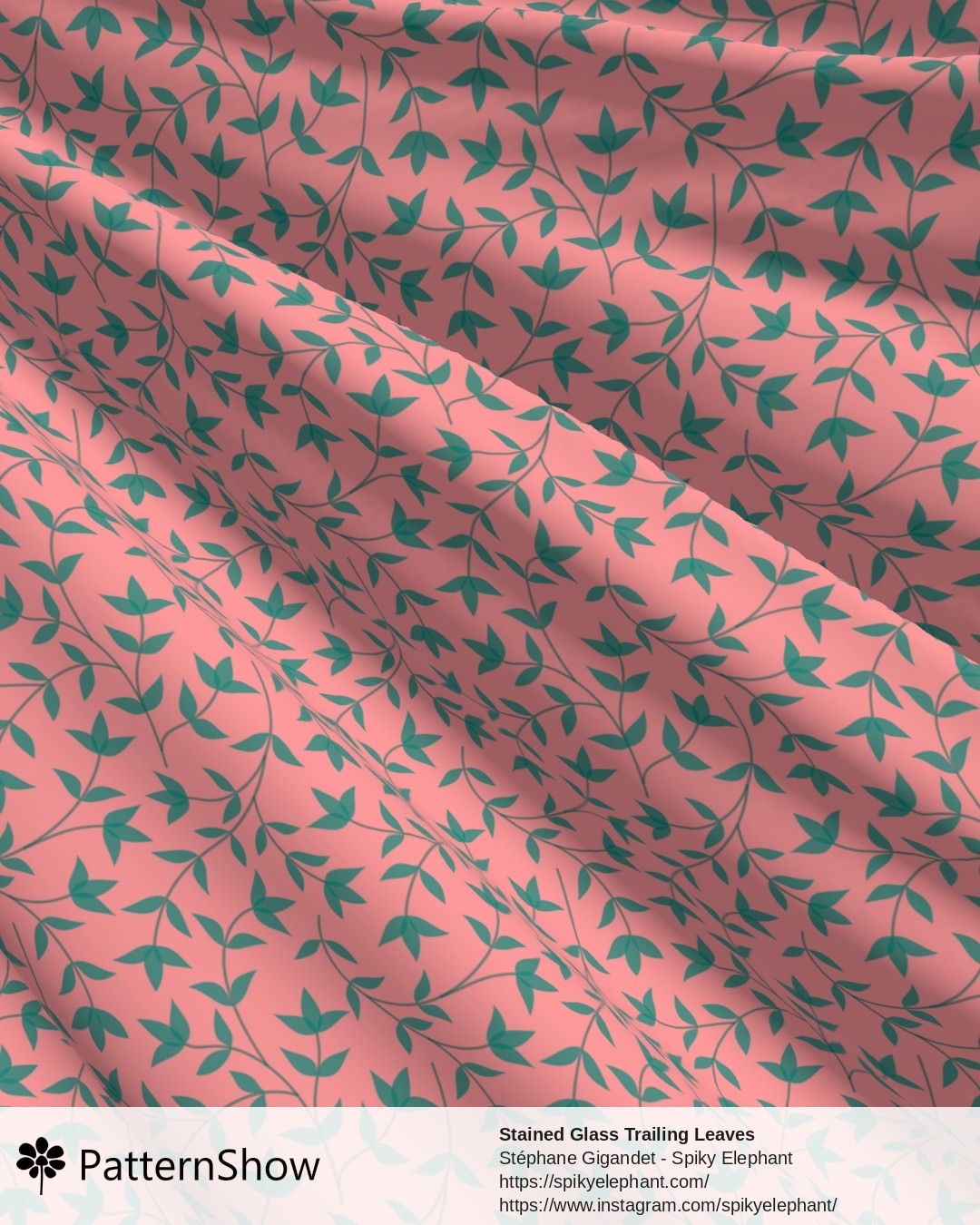 Stained Glass Trailing Leaves - Flamingo Pink Green Teal