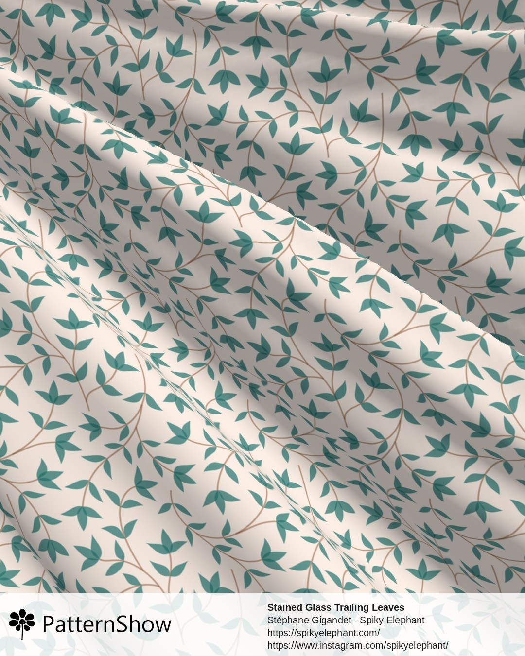 Stained Glass Trailing Leaves - Cream Blue Teal
