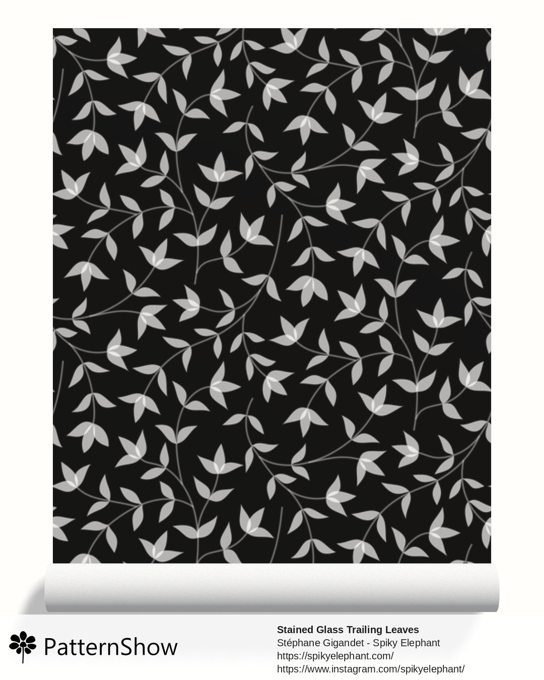 Stained Glass Trailing Leaves wallpaper - Black White