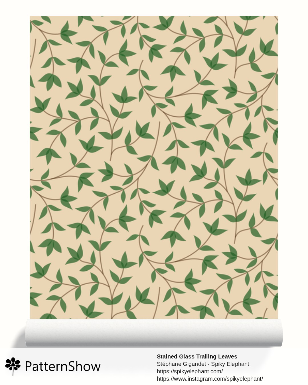 Stained Glass Trailing Leaves wallpaper - Sand Cream Green