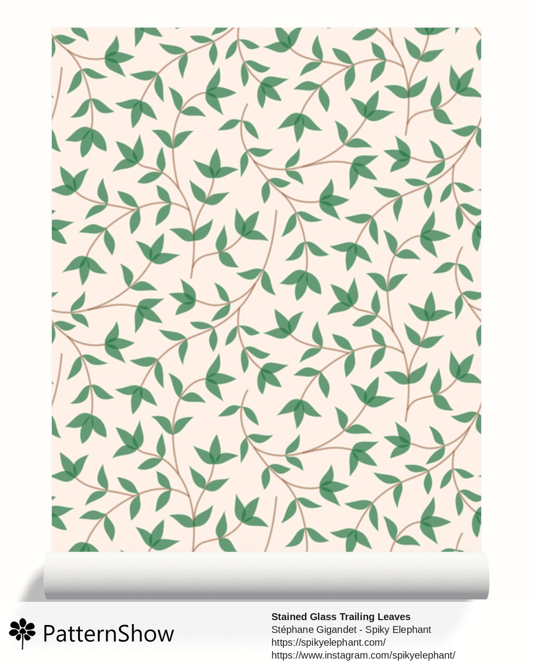 Stained Glass Trailing Leaves wallpaper - Beige Cream Garden Green