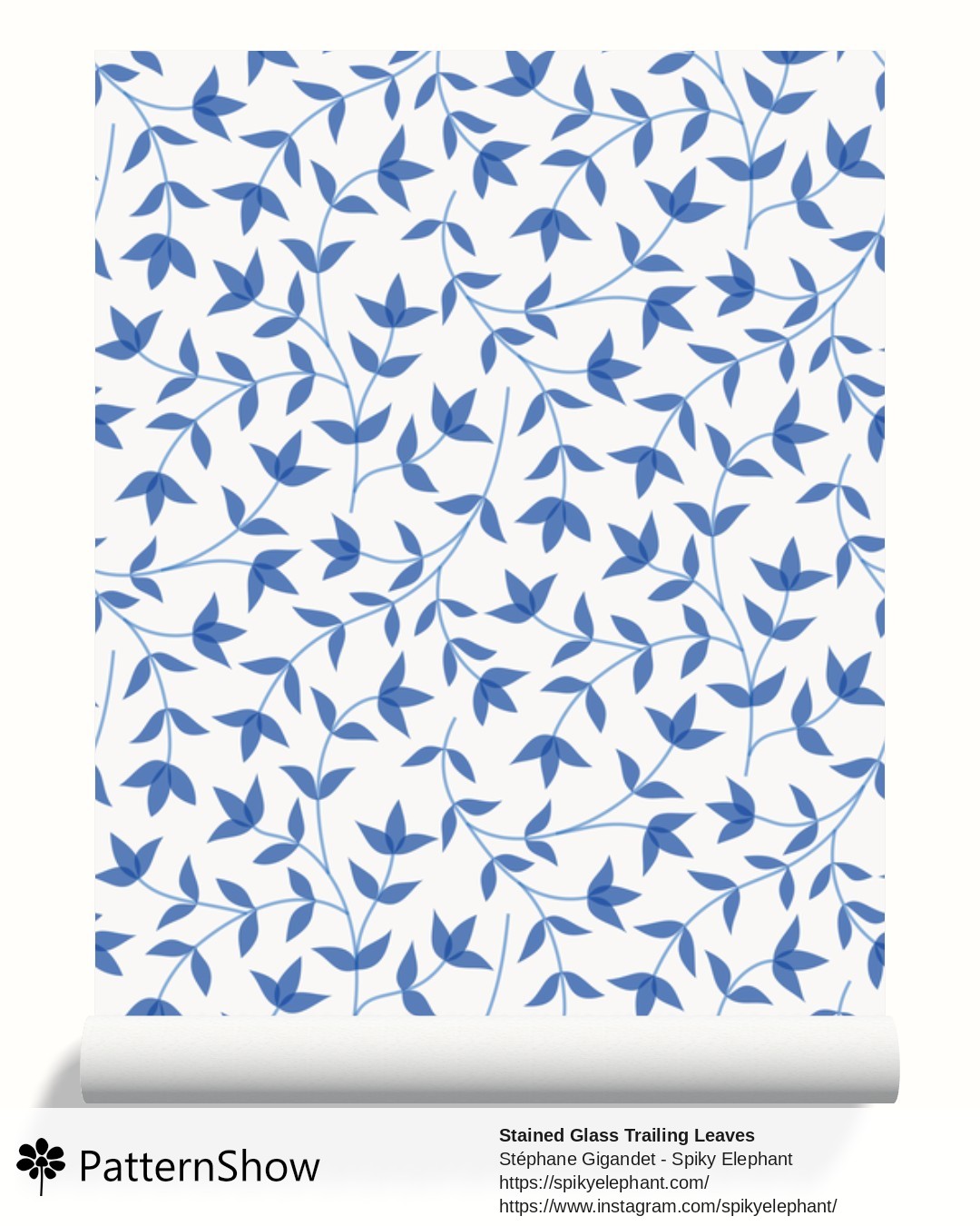 Stained Glass Trailing Leaves wallpaper - Santorini White Ocean Blue