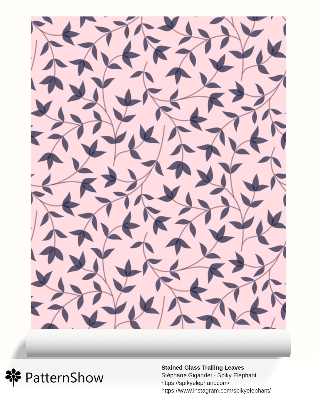 Stained Glass Trailing Leaves wallpaper - Cherry Blossom Pink Mauve