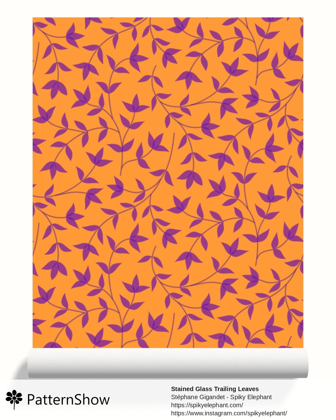 Stained Glass Trailing Leaves wallpaper - Saffron Orange Purple