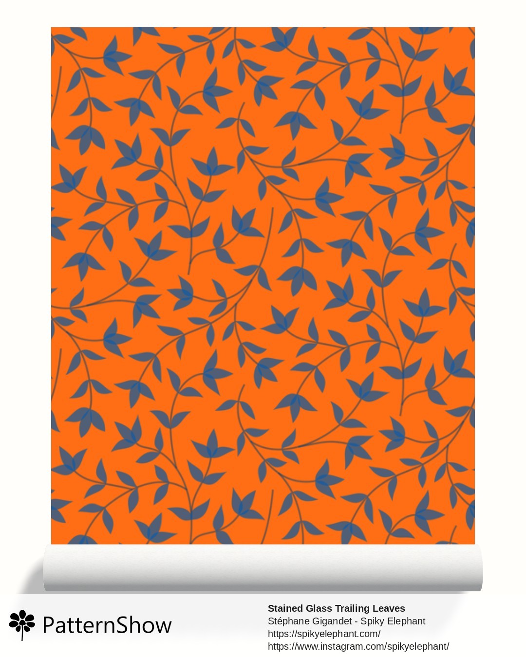 Stained Glass Trailing Leaves wallpaper - Sunset Orange Blue