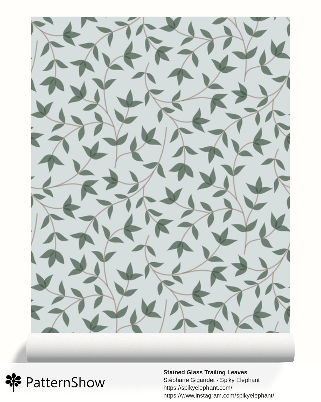 Stained Glass Trailing Leaves wallpaper - Sage Green Dusty Blue