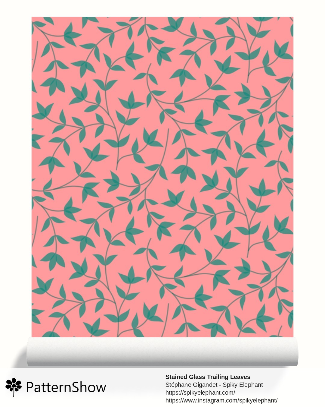 Stained Glass Trailing Leaves wallpaper - Flamingo Pink Green Teal