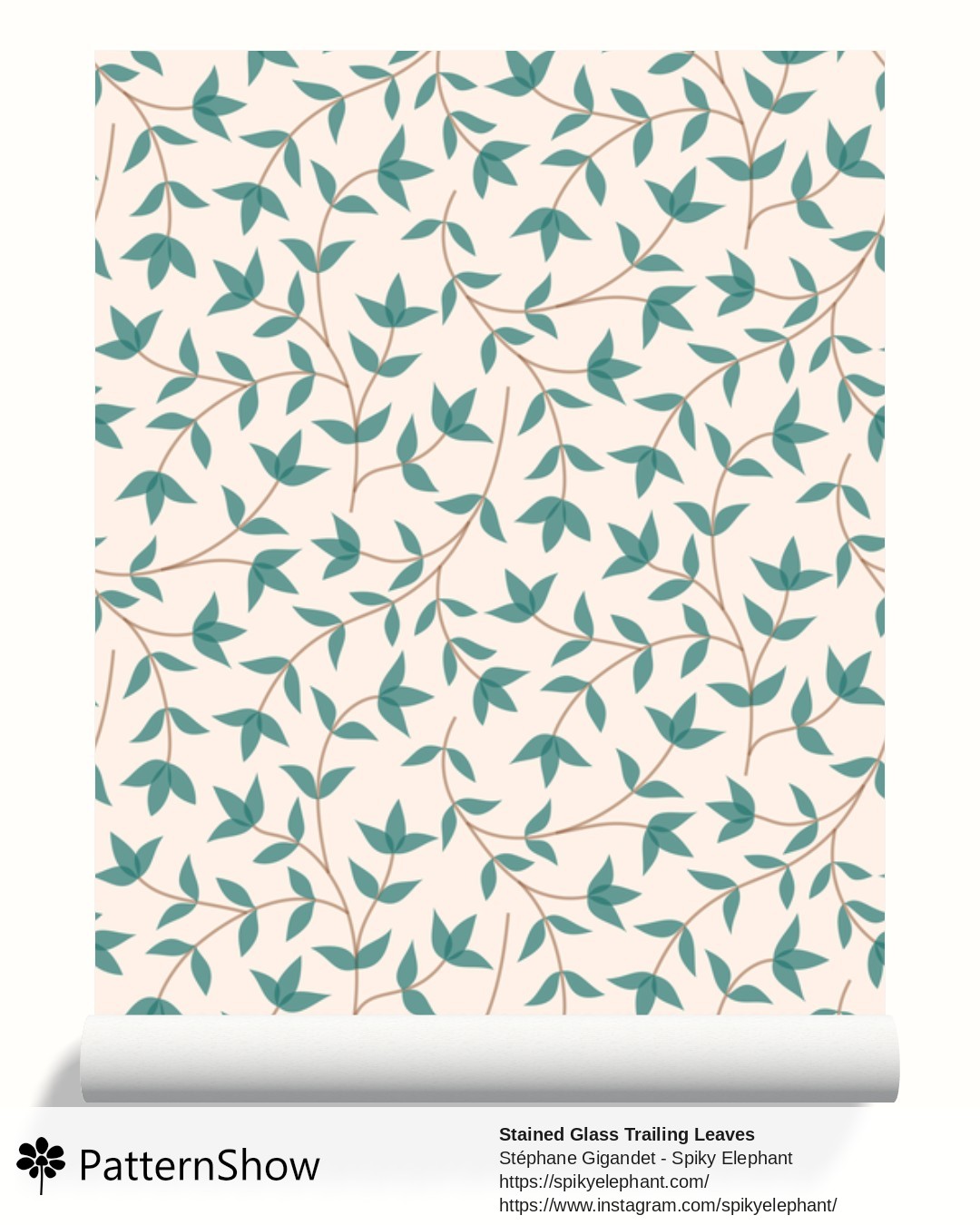 Stained Glass Trailing Leaves wallpaper - Cream Blue Teal