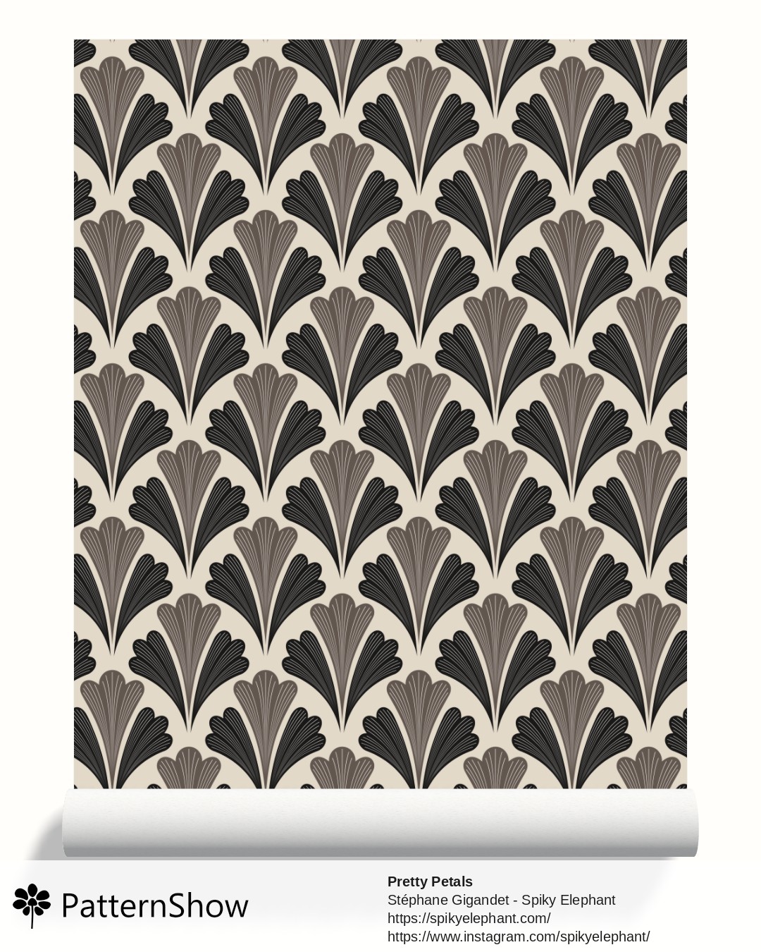 Pretty Petals wallpaper - Black Tan Beige