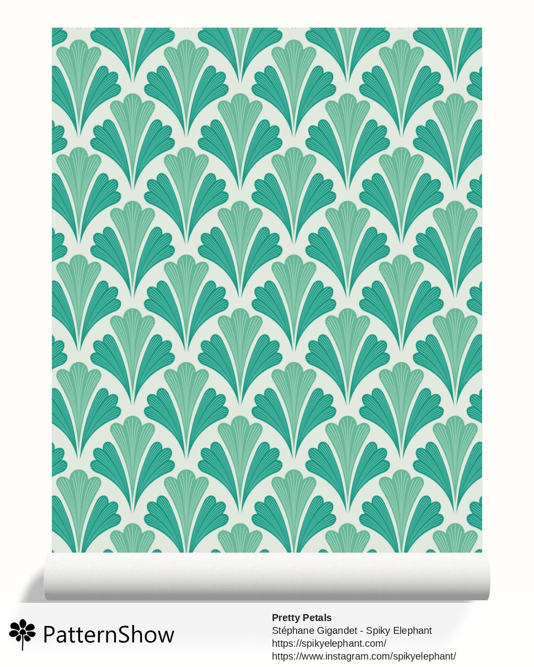 Pretty Petals wallpaper - Cool Emerald Mint Green