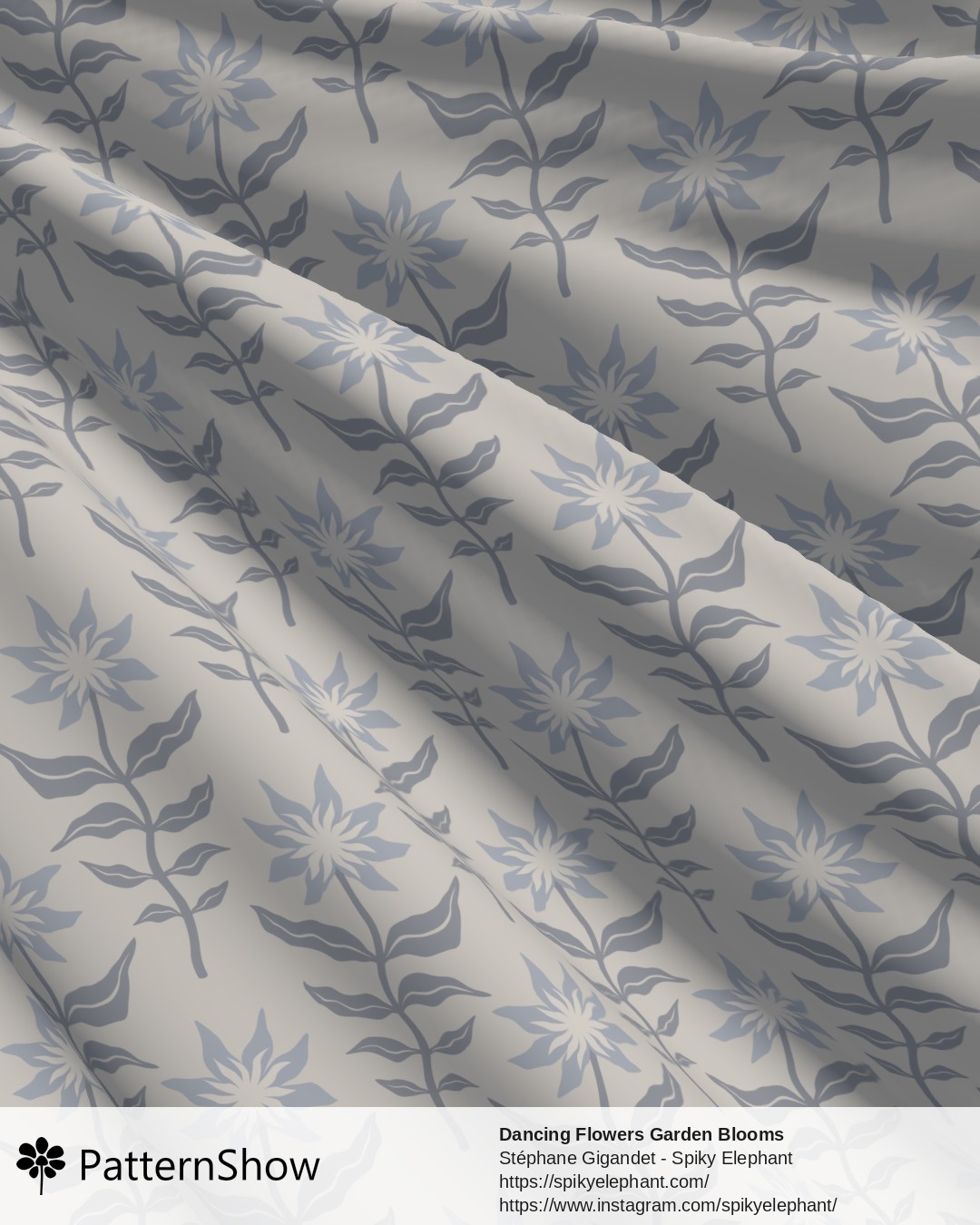 Dancing Flowers Garden Blooms - Dusty Blue Icy Steel Grey Lavender Cream