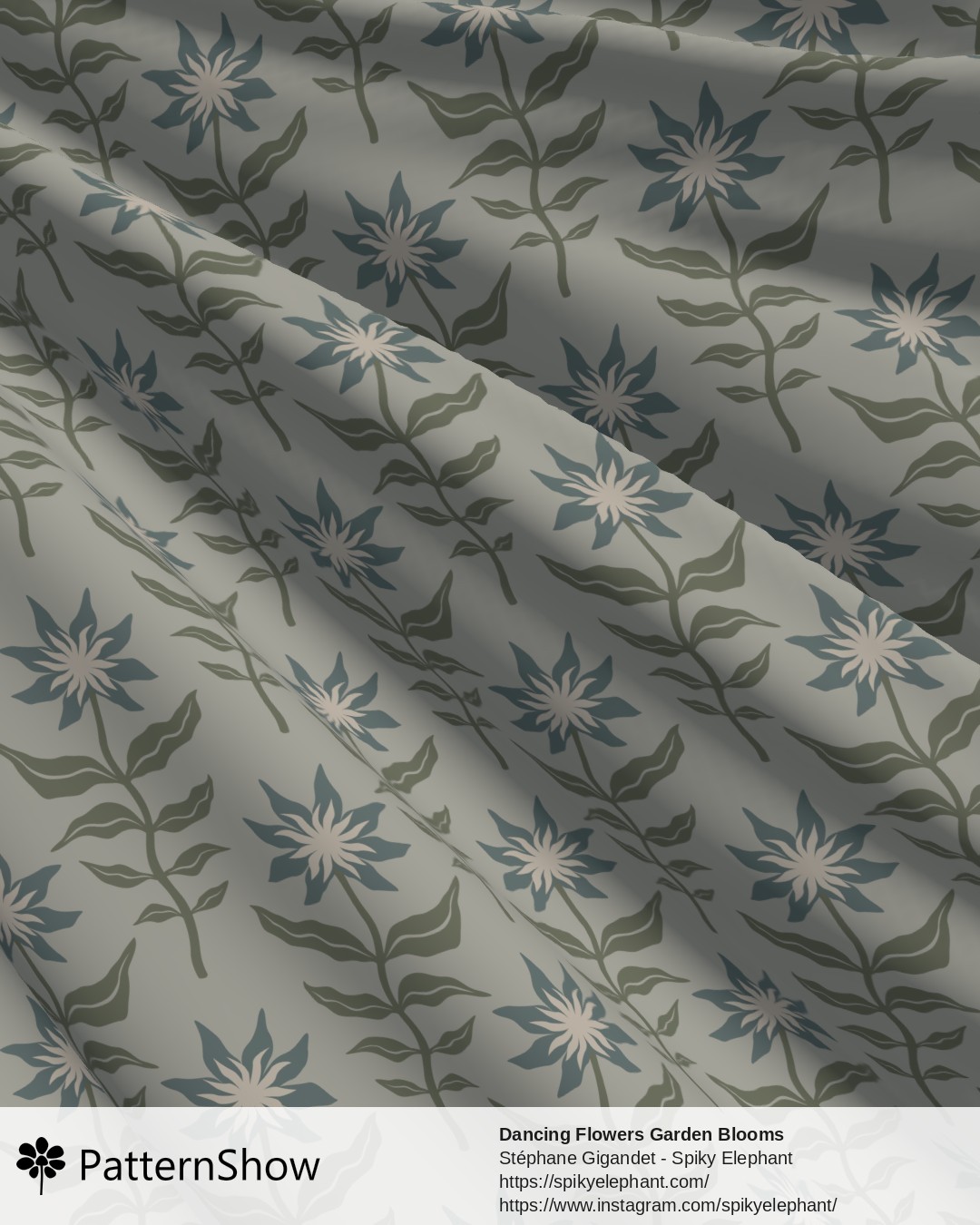Dancing Flowers Garden Blooms - Soft Sage Green Muted Teal Blue
