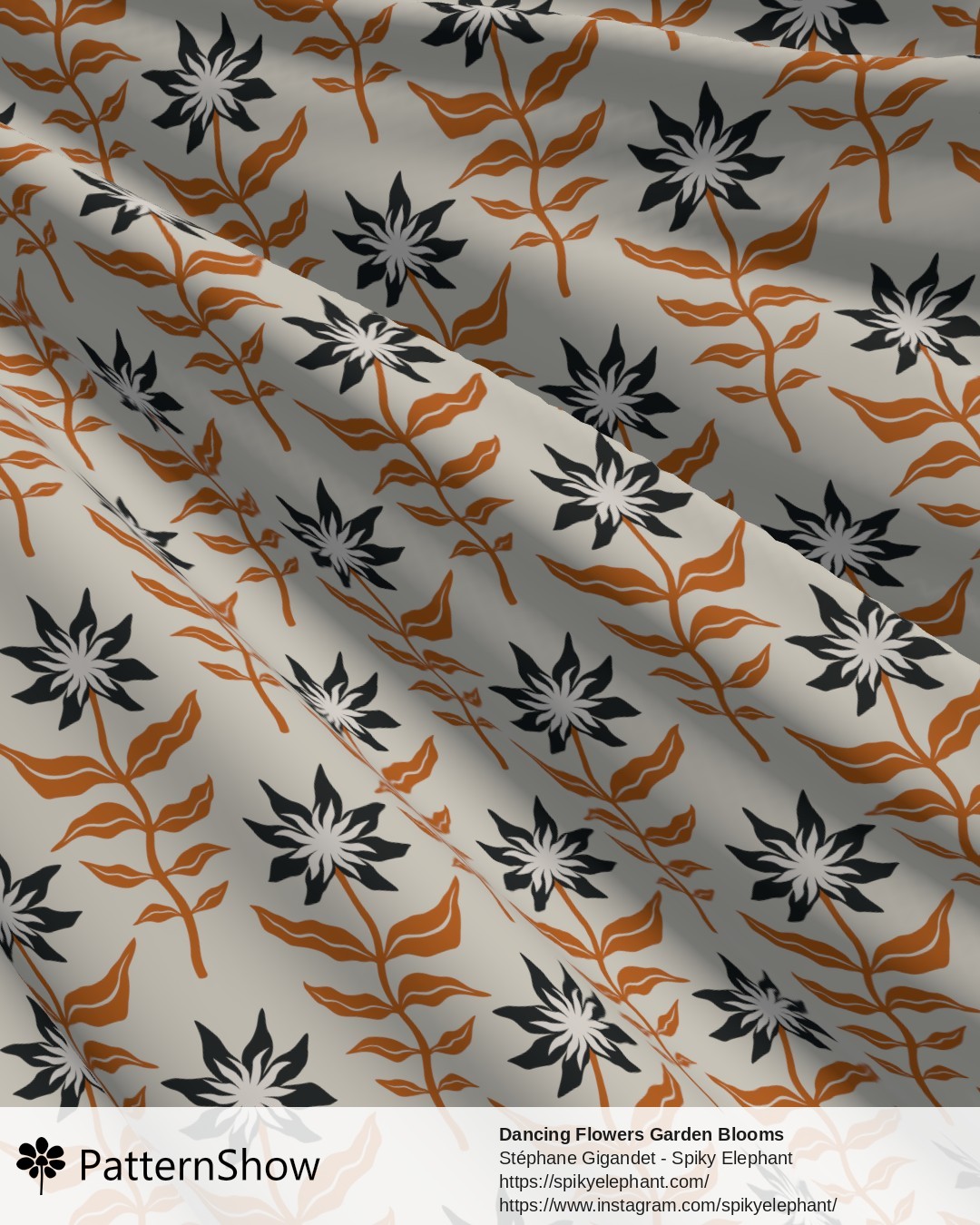 Dancing Flowers Garden Blooms - Halloween Orange Brown Black