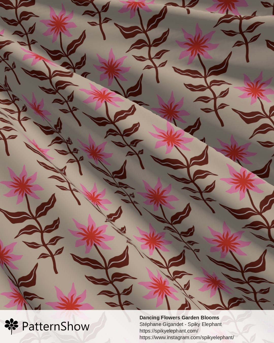 Dancing Flowers Garden Blooms - Vibrant Pink Red Burgundy Red Sand Cream