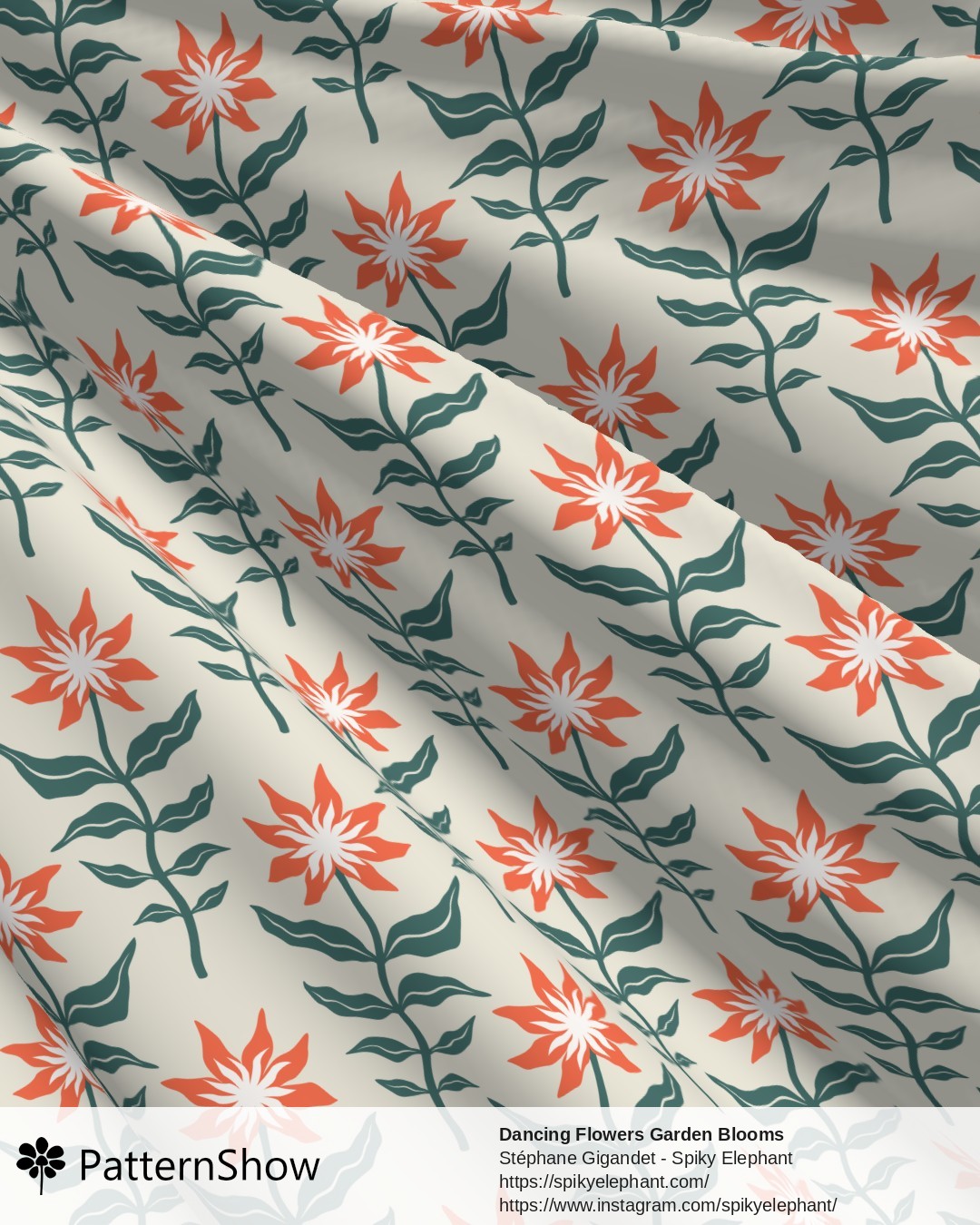 Dancing Flowers Garden Blooms - Red Teal Green Soft Beige