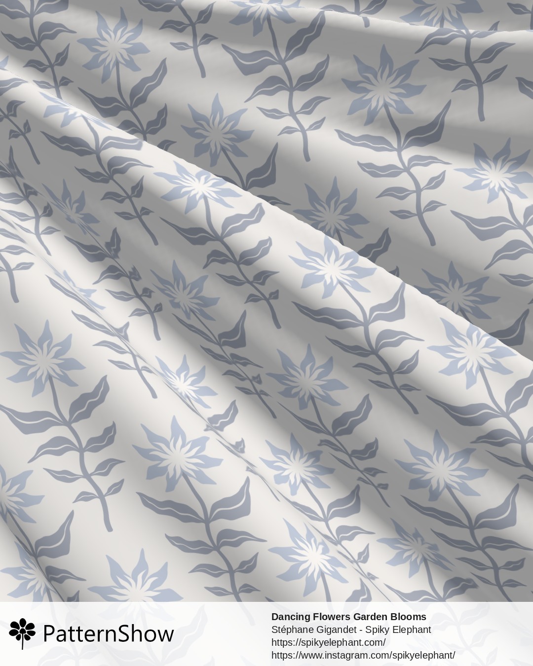 Dancing Flowers Garden Blooms - Dusty Blue Icy Steel Grey Lavender Cream