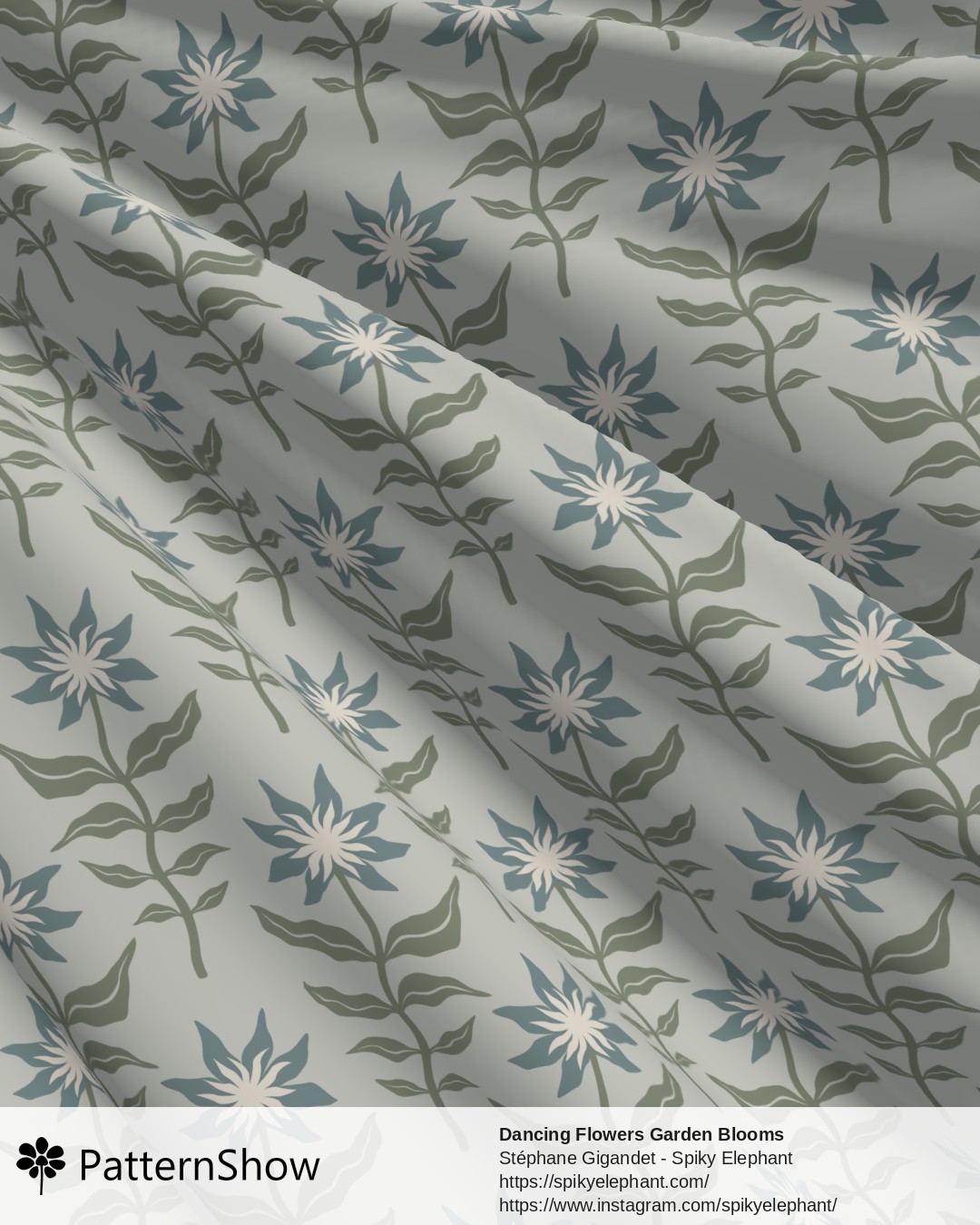 Dancing Flowers Garden Blooms - Soft Sage Green Muted Teal Blue