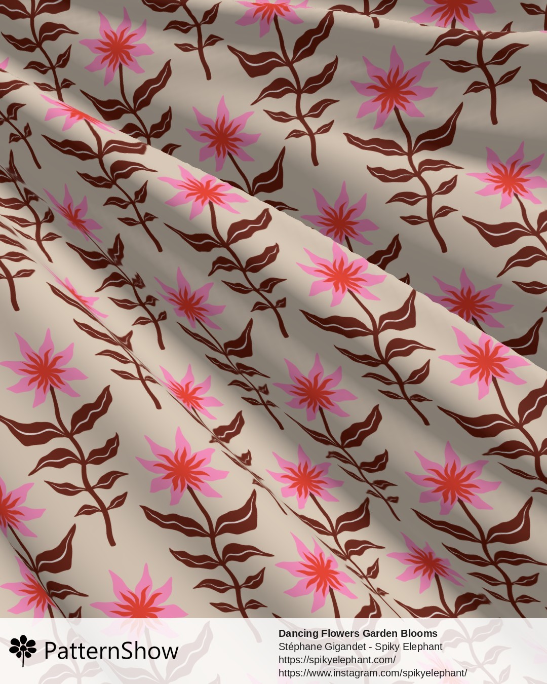 Dancing Flowers Garden Blooms - Vibrant Pink Red Burgundy Red Sand Cream