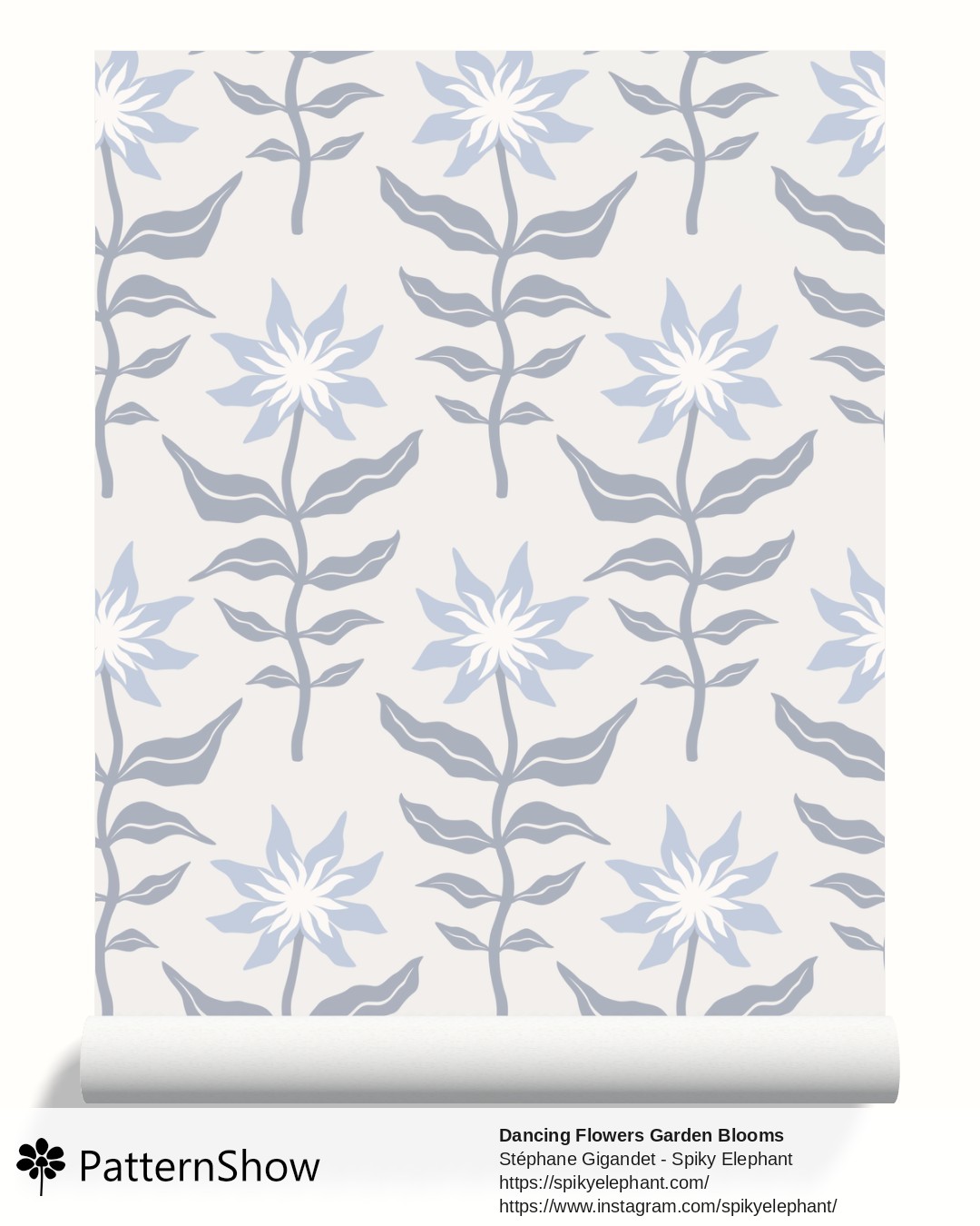 Dancing Flowers Garden Blooms wallpaper - Dusty Blue Icy Steel Grey Lavender Cream