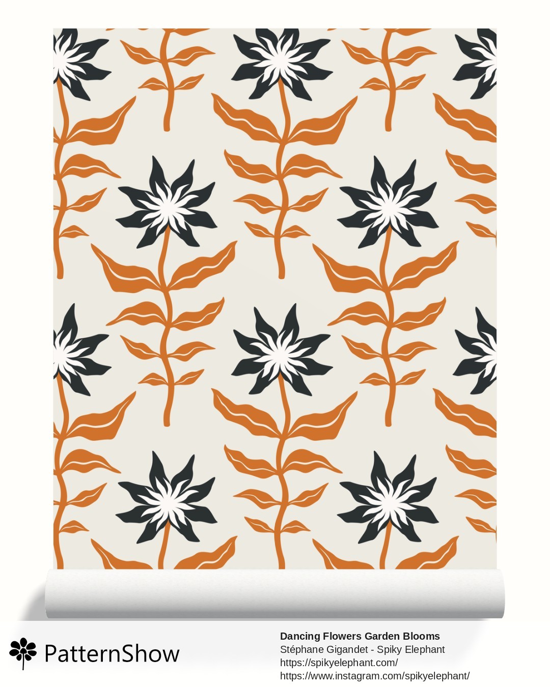 Dancing Flowers Garden Blooms wallpaper - Halloween Orange Brown Black