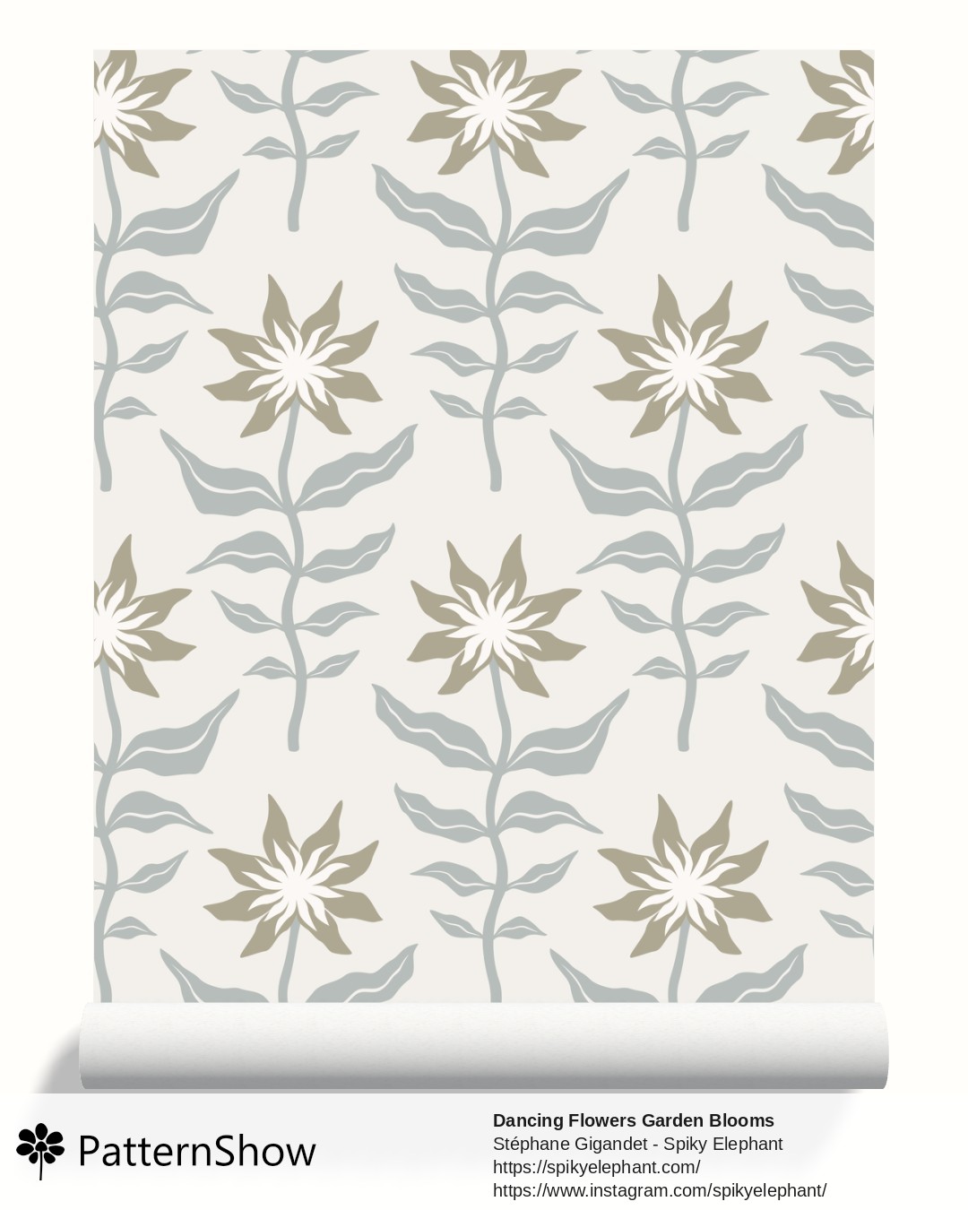 Dancing Flowers Garden Blooms wallpaper - Neutral Soft Grey Taupe Pale Beige