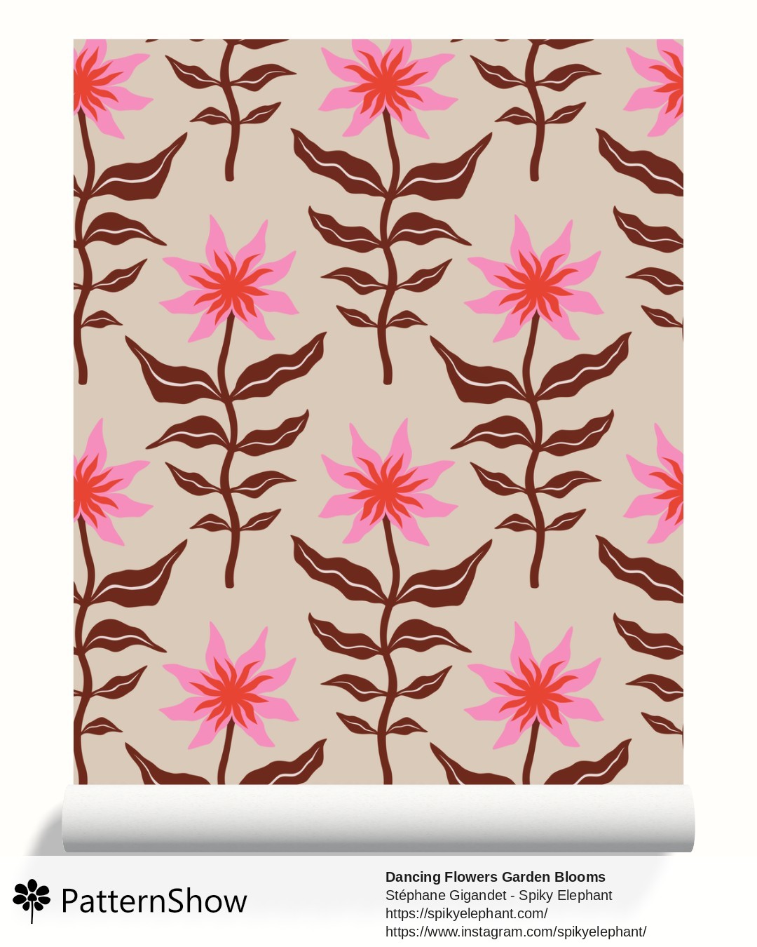 Dancing Flowers Garden Blooms wallpaper - Vibrant Pink Red Burgundy Red Sand Cream