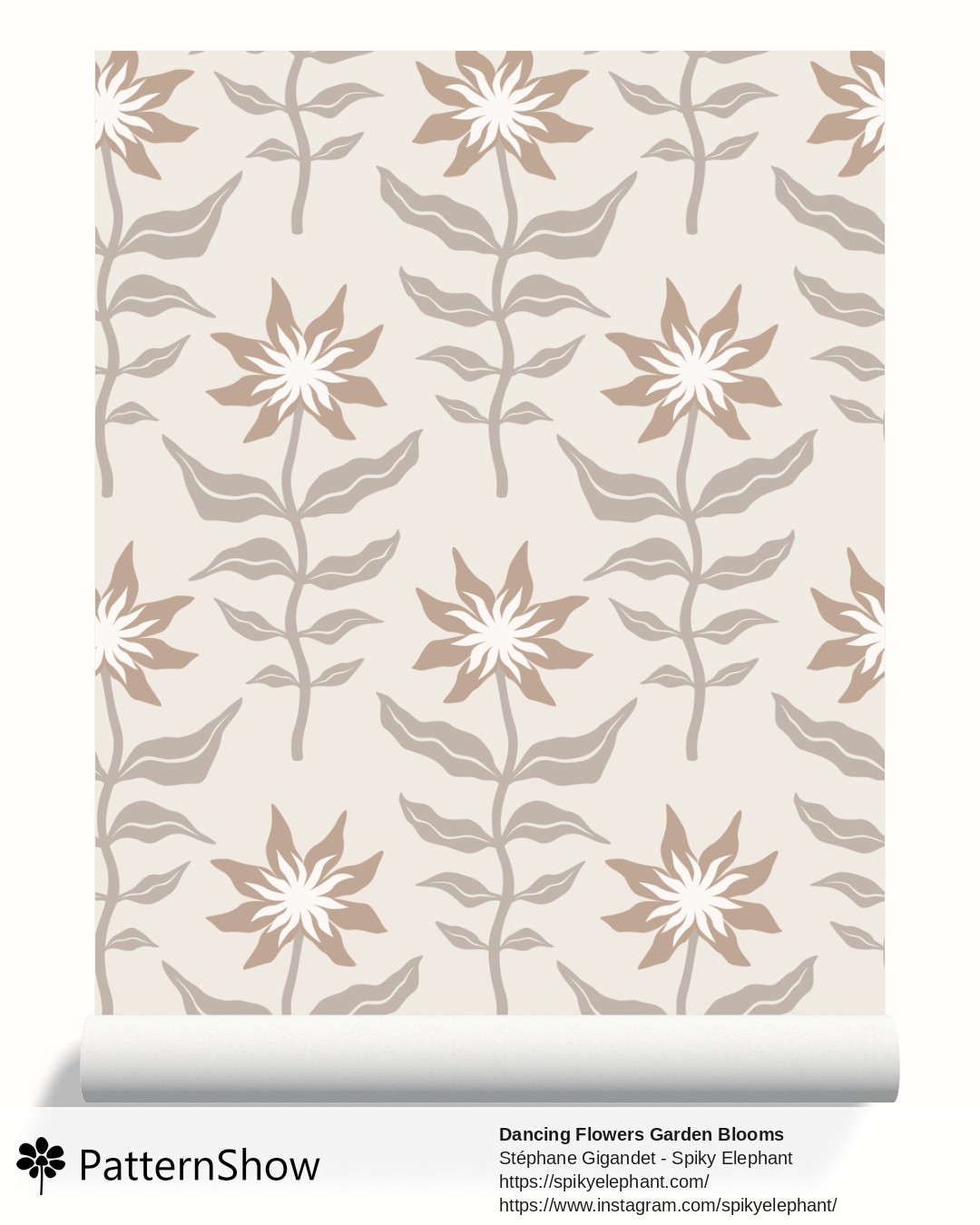 Dancing Flowers Garden Blooms wallpaper - Soft Neutral Beige Tan Brown Earth Tones