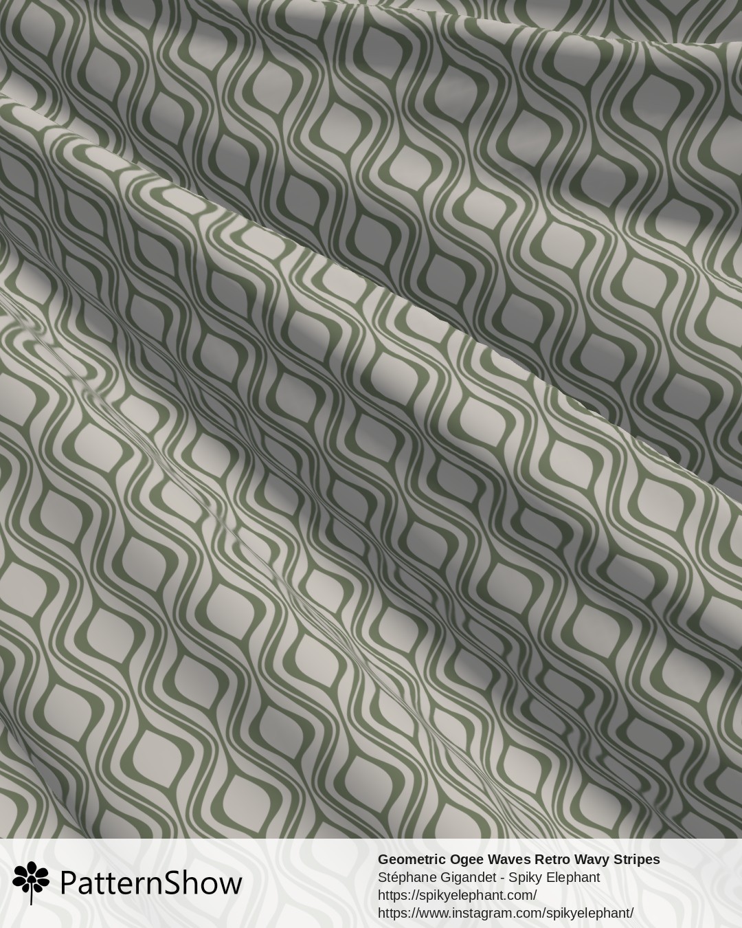 Geometric Ogee Waves Retro Wavy Stripes - Dark Sage Green Old Grey