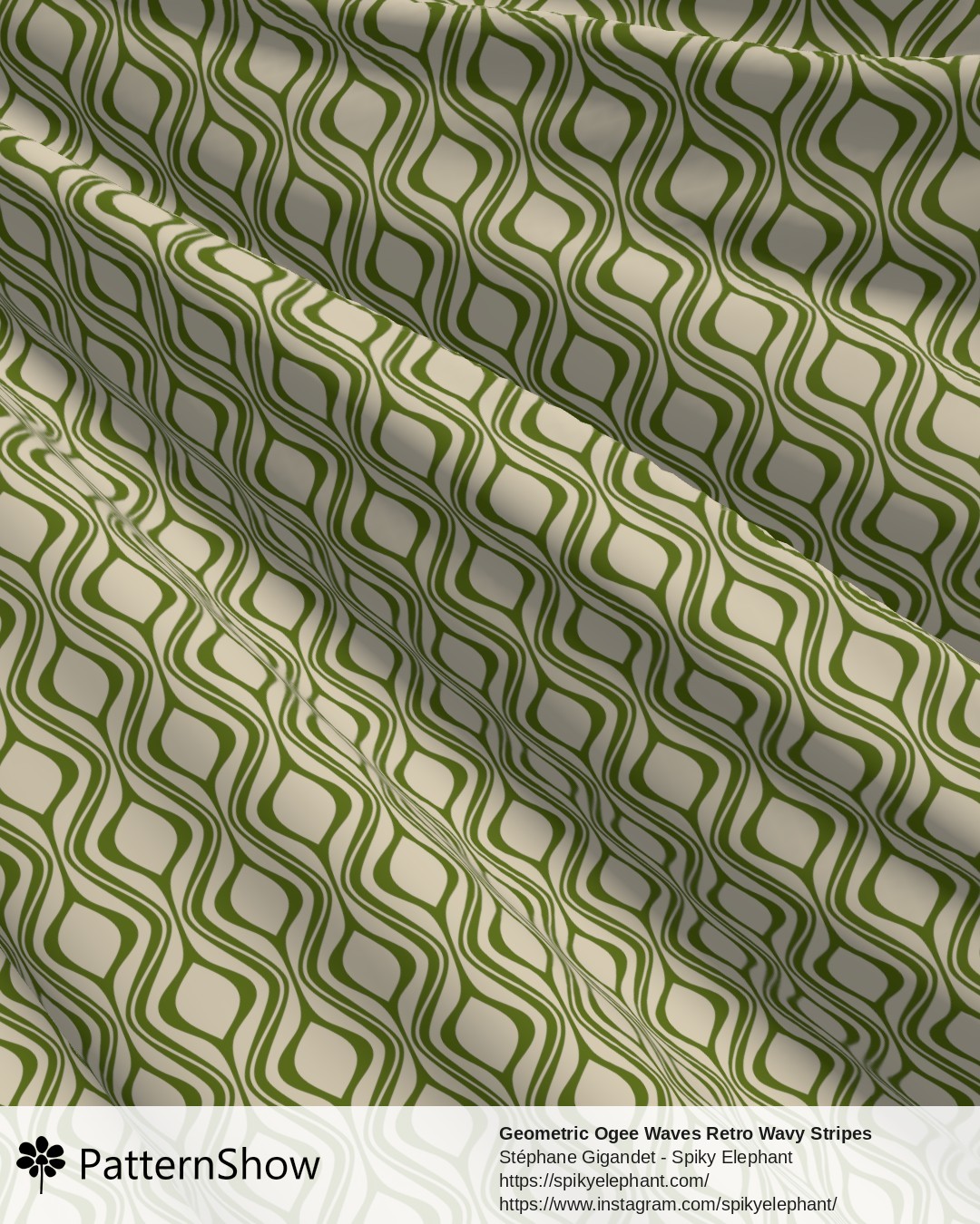 Geometric Ogee Waves Retro Wavy Stripes - Blender Olive Green Yellow Cream