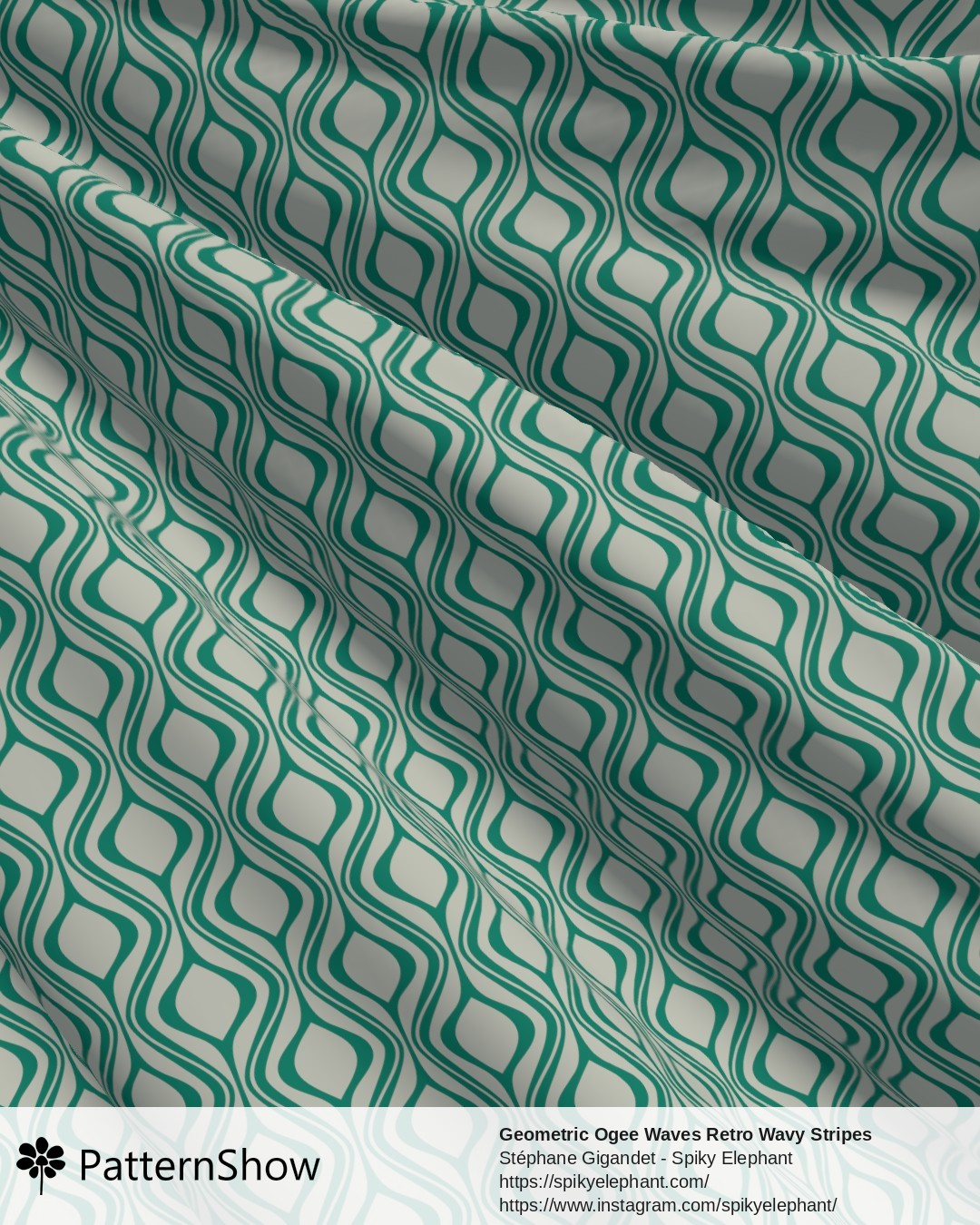Geometric Ogee Waves Retro Wavy Stripes - Teal Emerald Green Cream