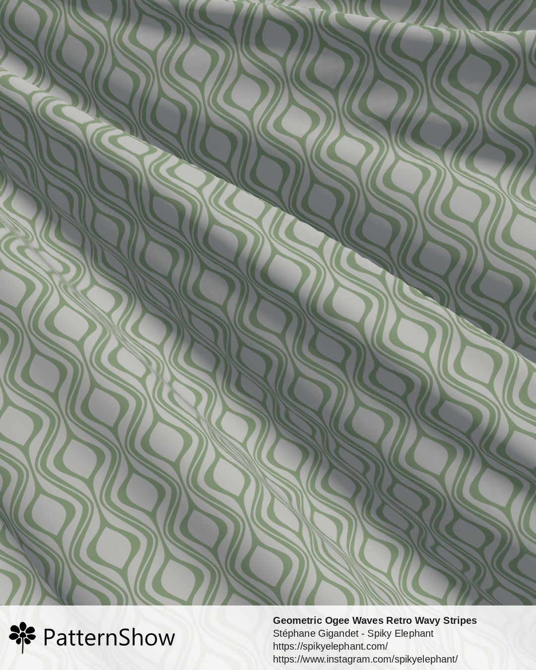 Geometric Ogee Waves Retro Wavy Stripes - Soft Blue Sage Green Tea