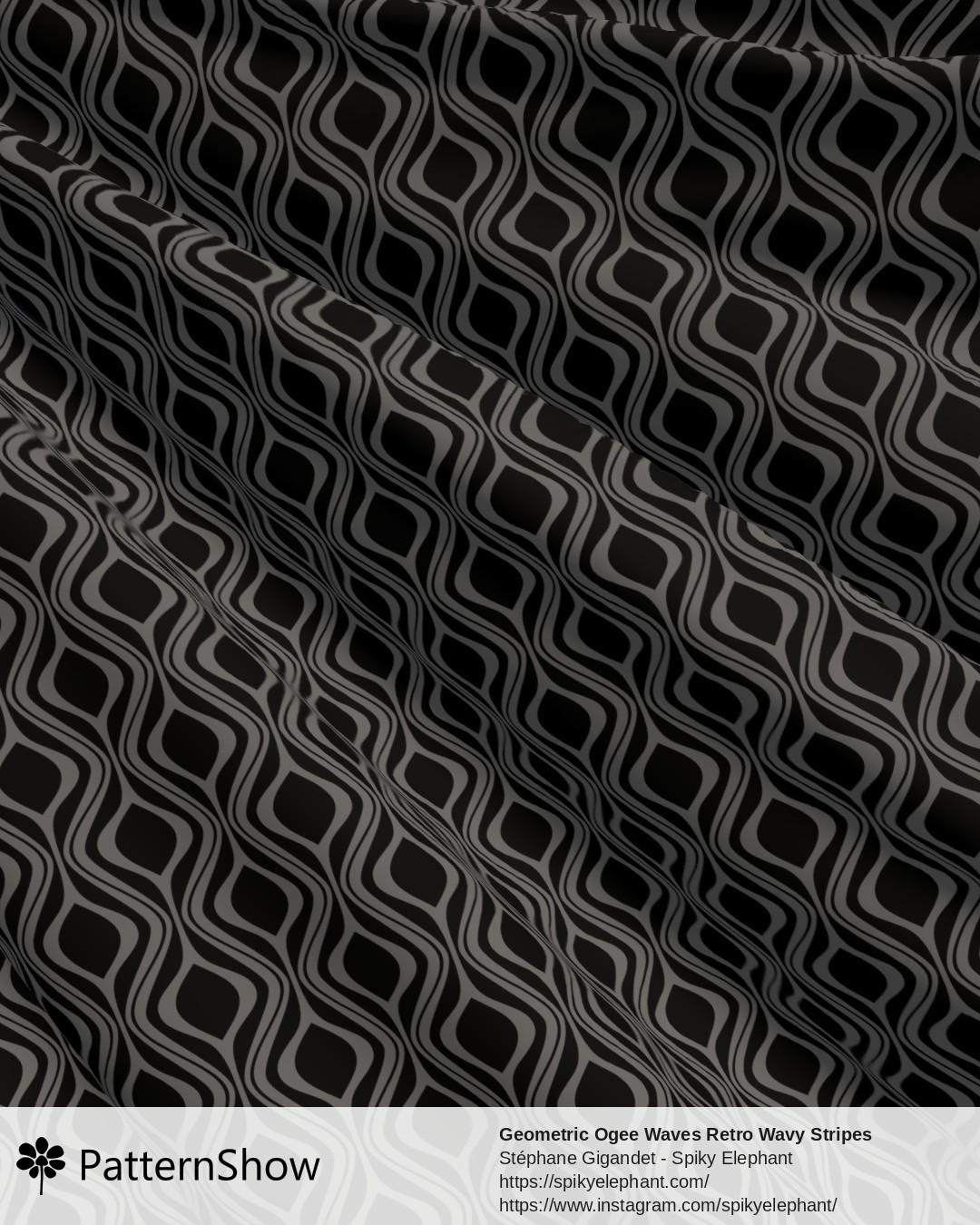 Geometric Ogee Waves Retro Wavy Stripes - Dark Grey Black Night