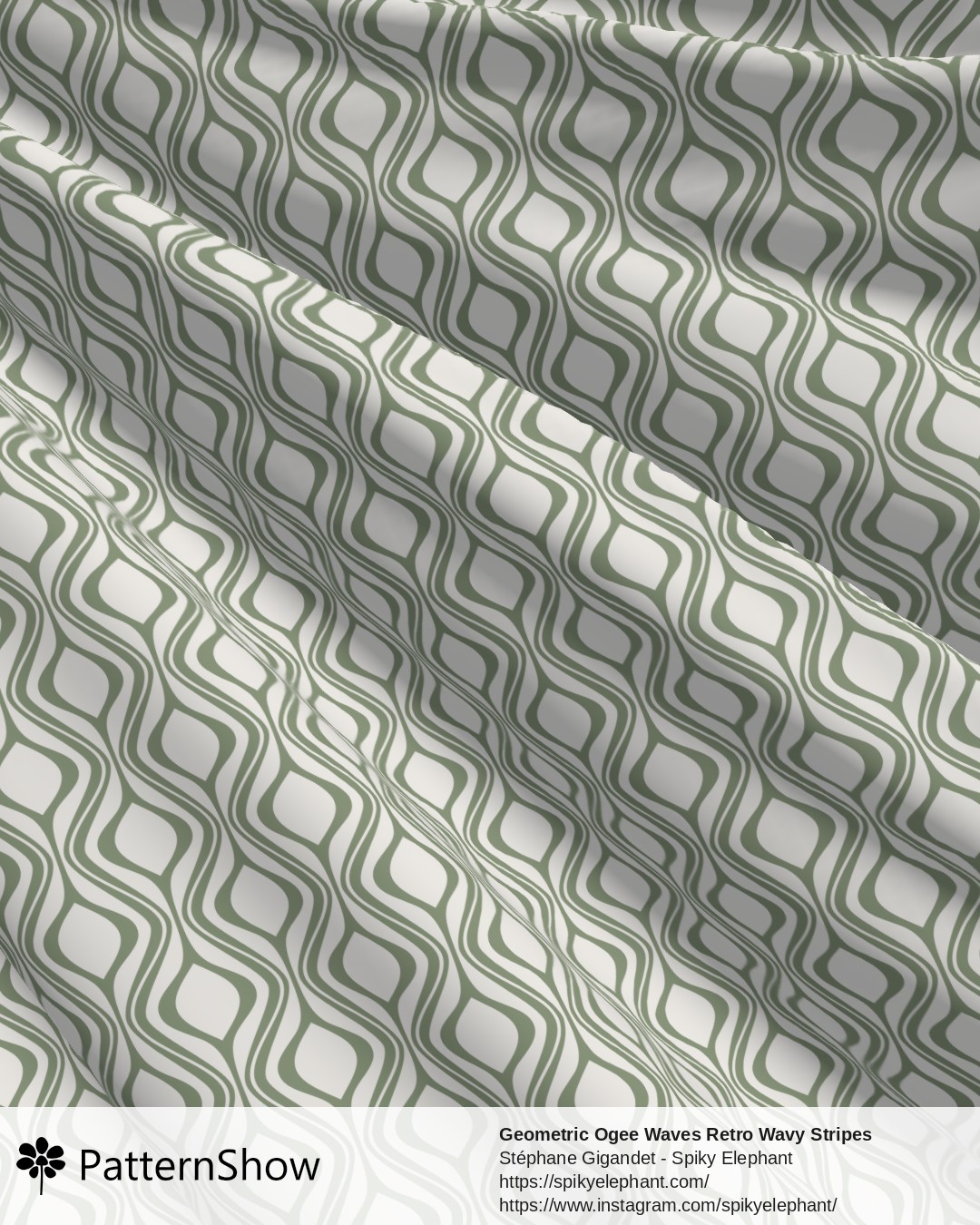 Geometric Ogee Waves Retro Wavy Stripes - Dark Sage Green Old Grey