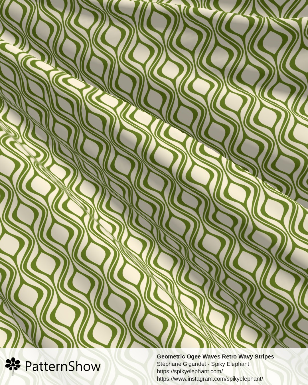 Geometric Ogee Waves Retro Wavy Stripes - Blender Olive Green Yellow Cream
