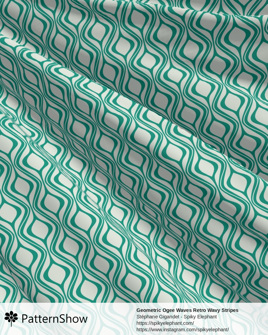 Geometric Ogee Waves Retro Wavy Stripes - Teal Emerald Green Cream