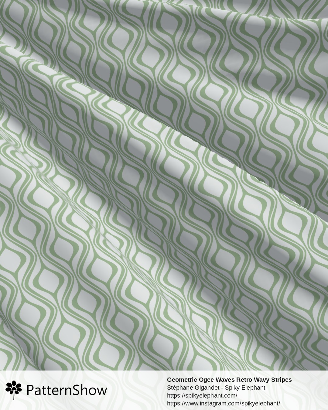 Geometric Ogee Waves Retro Wavy Stripes - Soft Blue Sage Green Tea