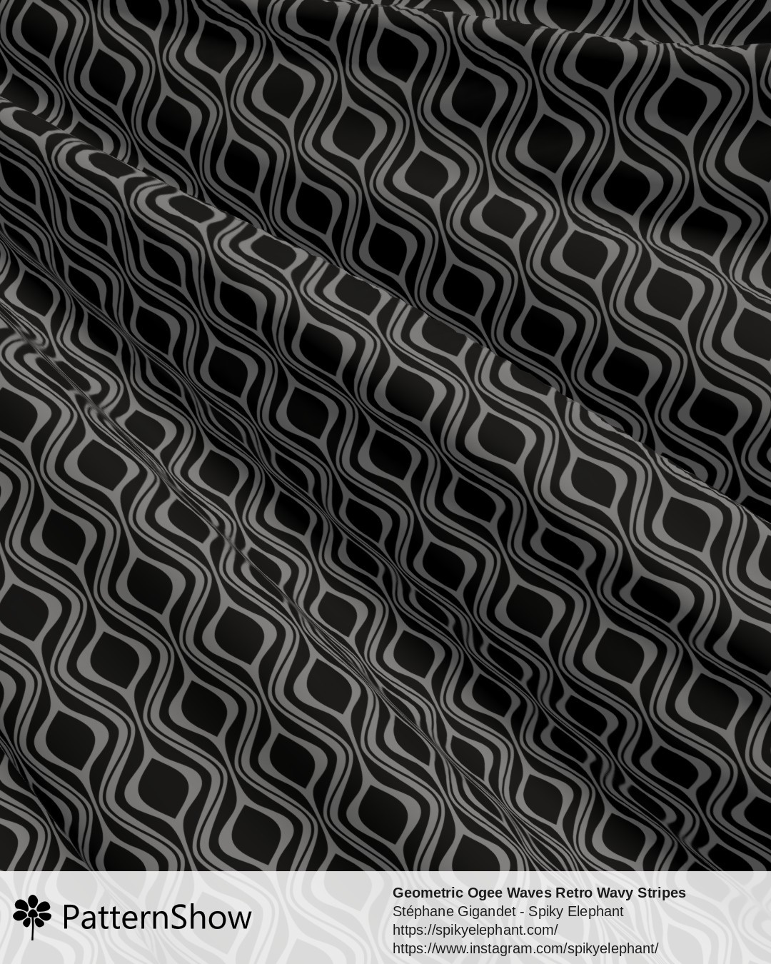 Geometric Ogee Waves Retro Wavy Stripes - Dark Grey Black Night