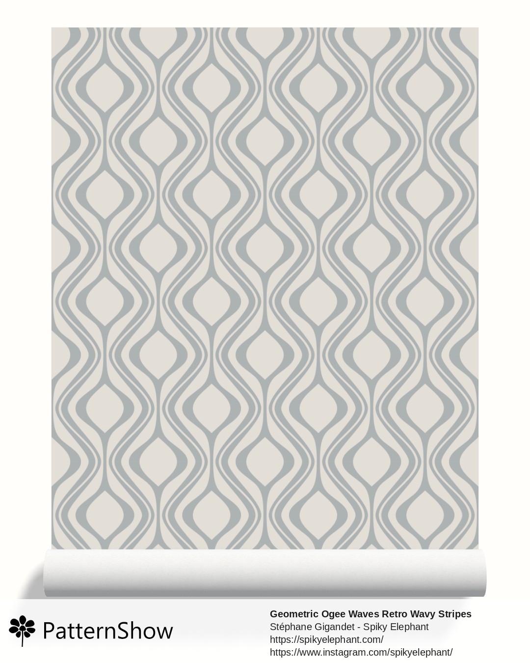 Geometric Ogee Waves Retro Wavy Stripes wallpaper - Soft Beige Neutral Grey