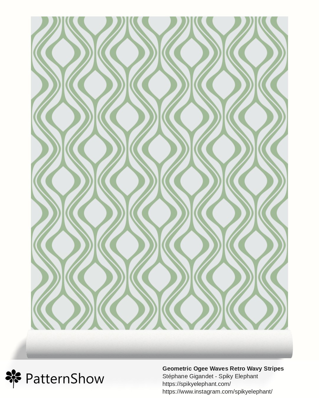 Geometric Ogee Waves Retro Wavy Stripes wallpaper - Soft Blue Sage Green Tea